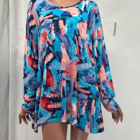 LOGO Lori Goldstein XL. Rayon Multicolor Scoop Neck Long Sleeve Tunic Top - Picture 9 of 11